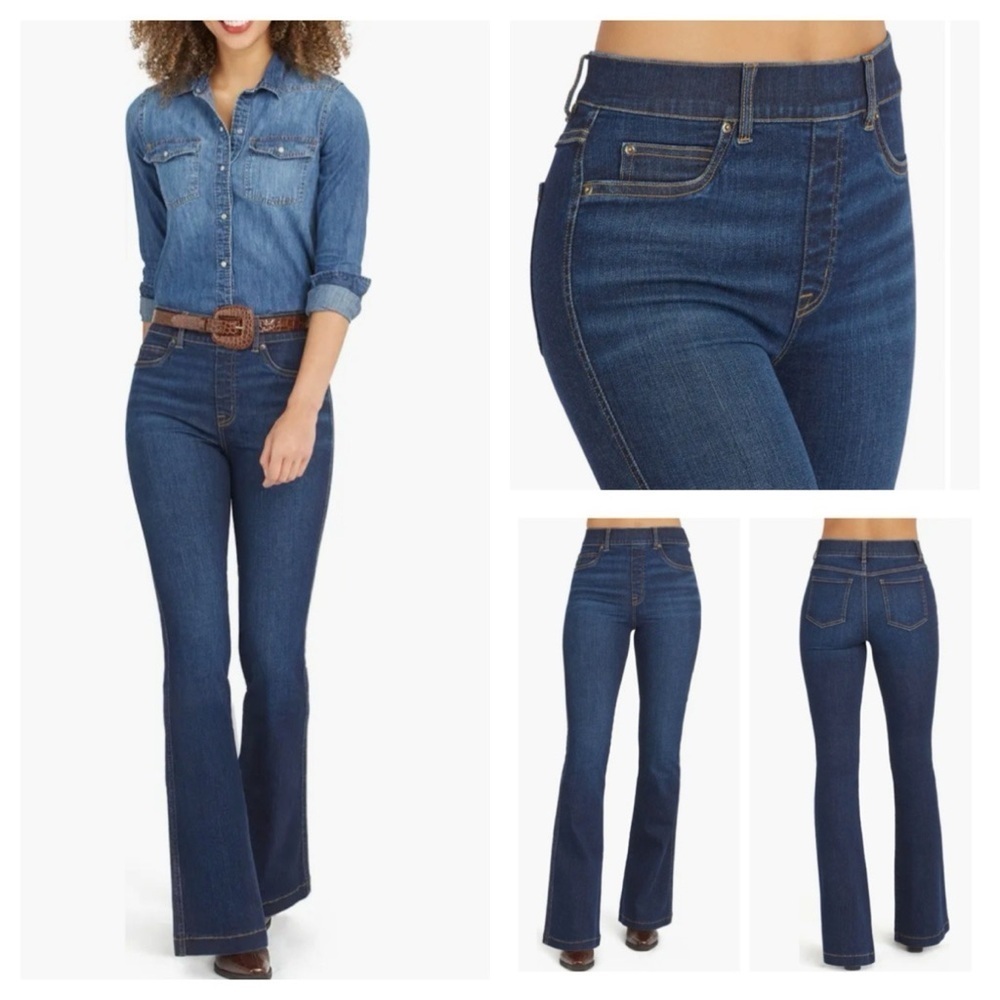 SPANX Pull On Flare Jeans Size Medium Midnight Shade Rinse Trouser Denim size S